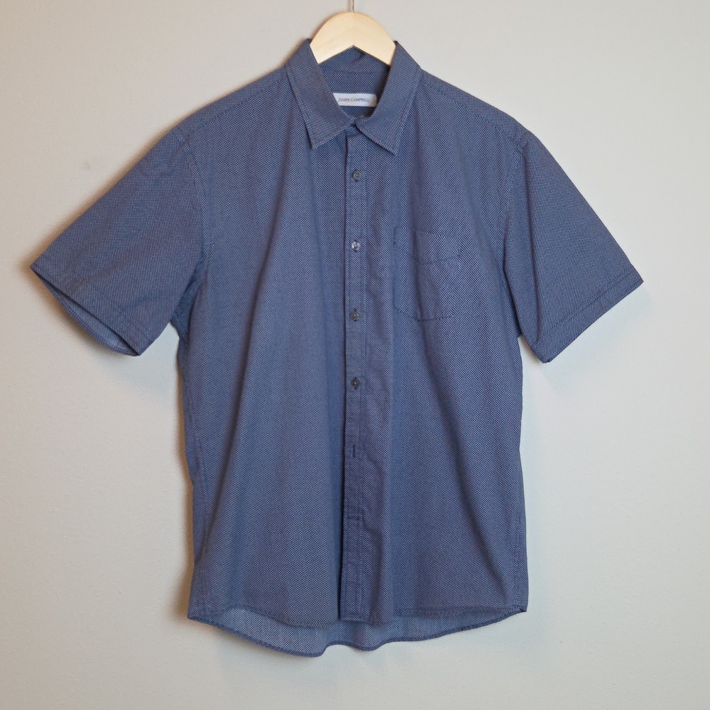 James Campbell Men's Navy White Microdot Short Sleeve‎ Shirt Size L